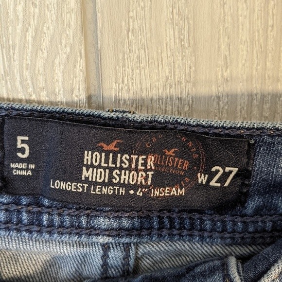 Hollister Midi Short Longest Length Medium Wash Distressed Cut Off Shorts SZ 27 - Picture 6 of 7